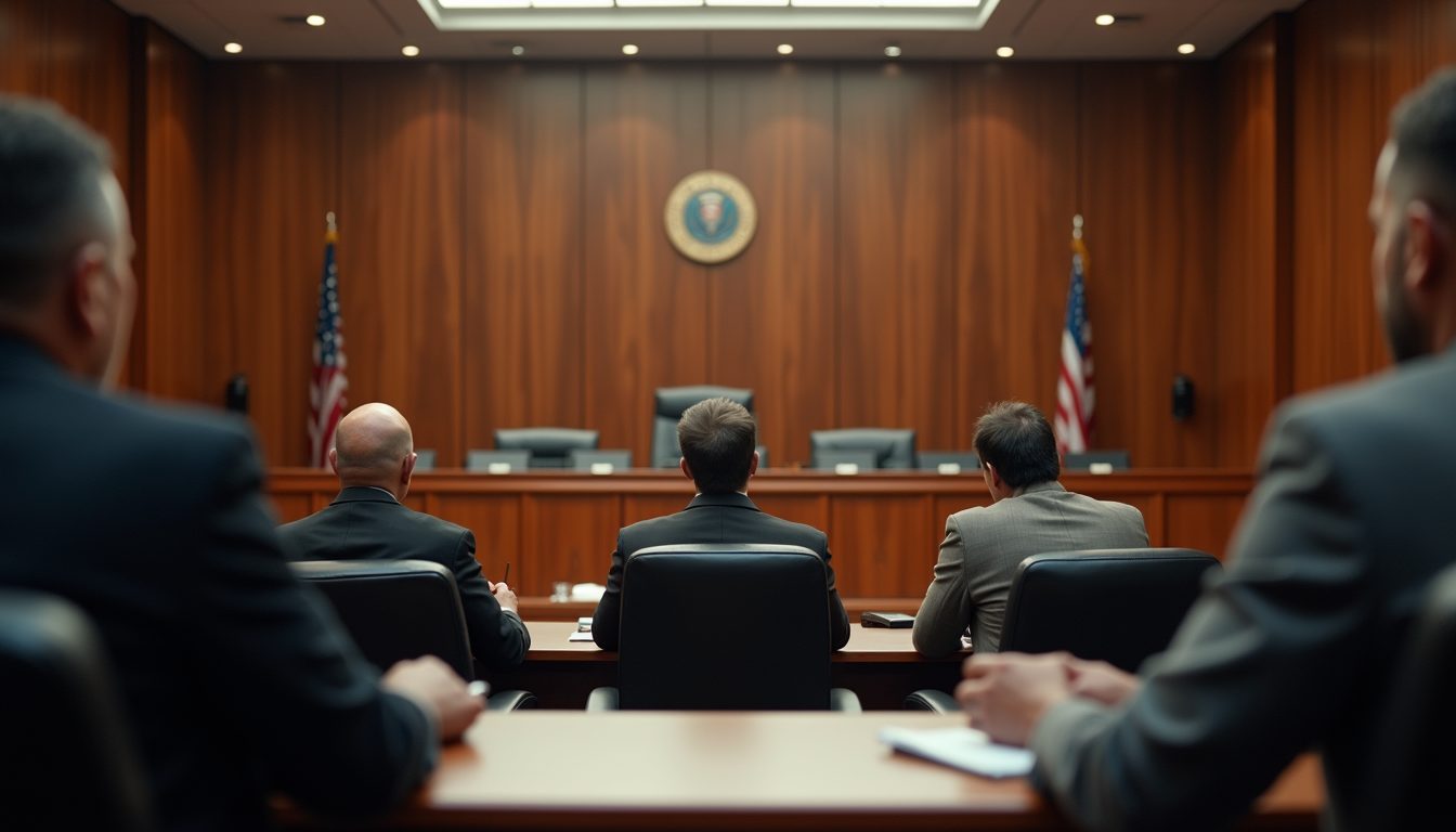 A courtroom seen from above.