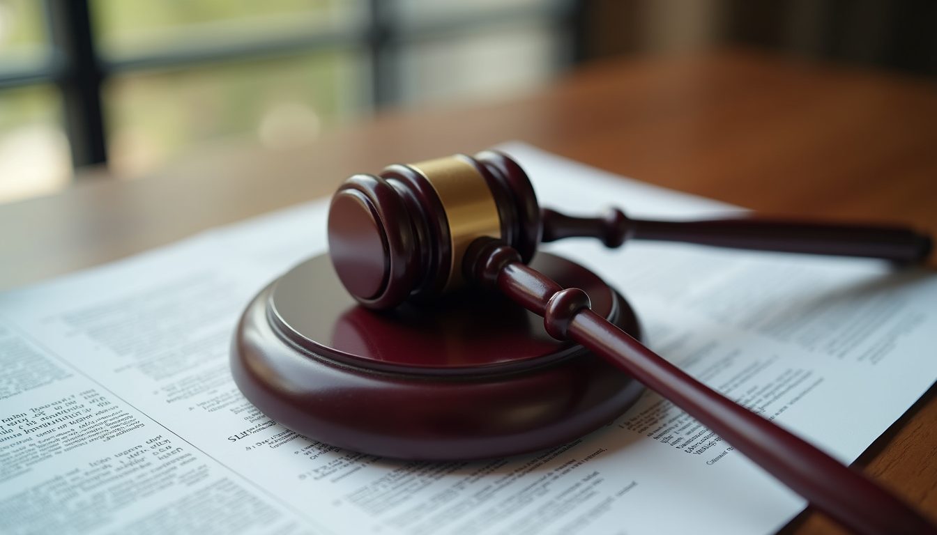 A gavel resting on documents.